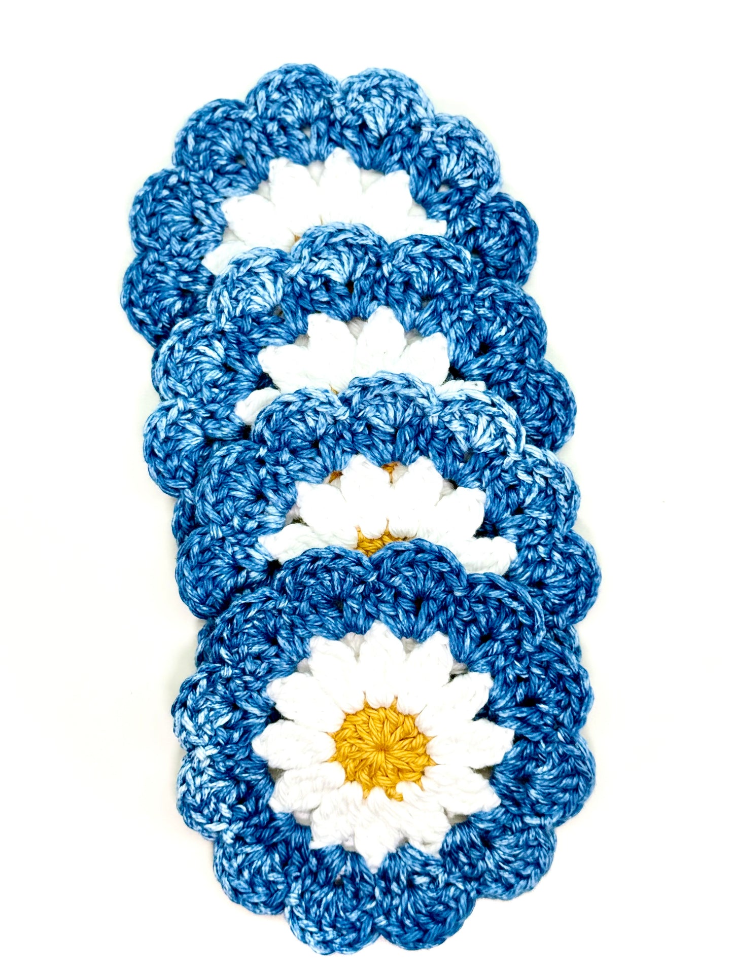 Denim Blue Daisy Coaster Set