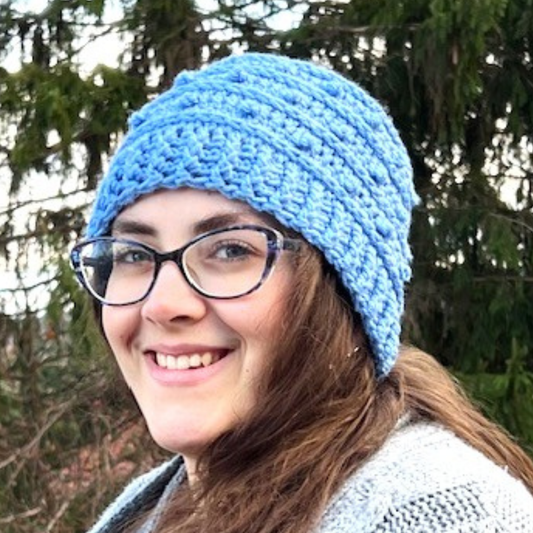 Medium Blue Adult Picot Beanie